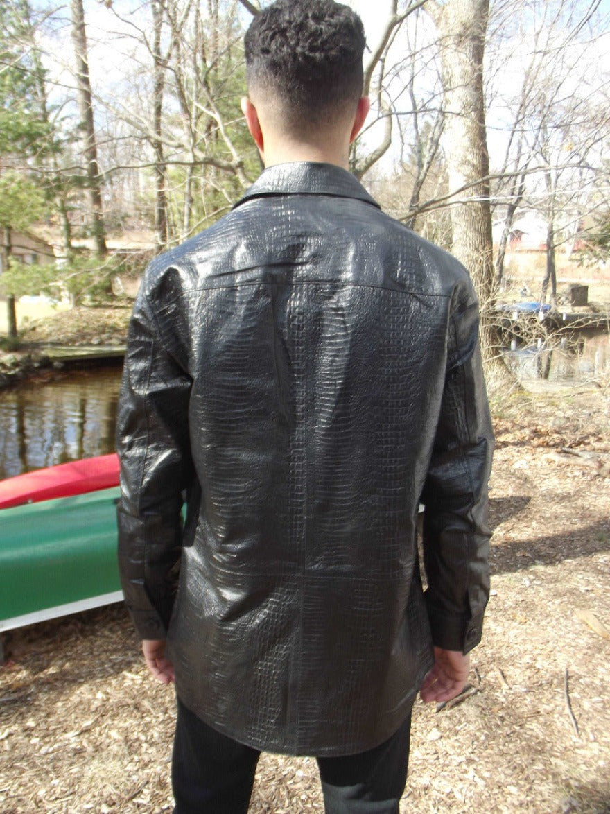 Alligator Print Men Leather Jacket