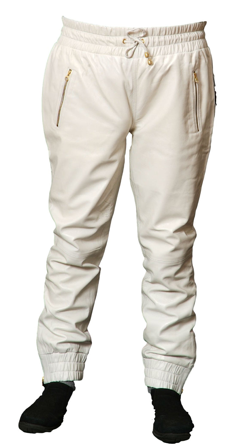 Picture of white leather jogggers, front view 