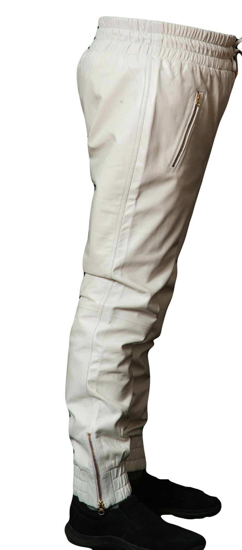 Picture of white leather jogggers, side view 