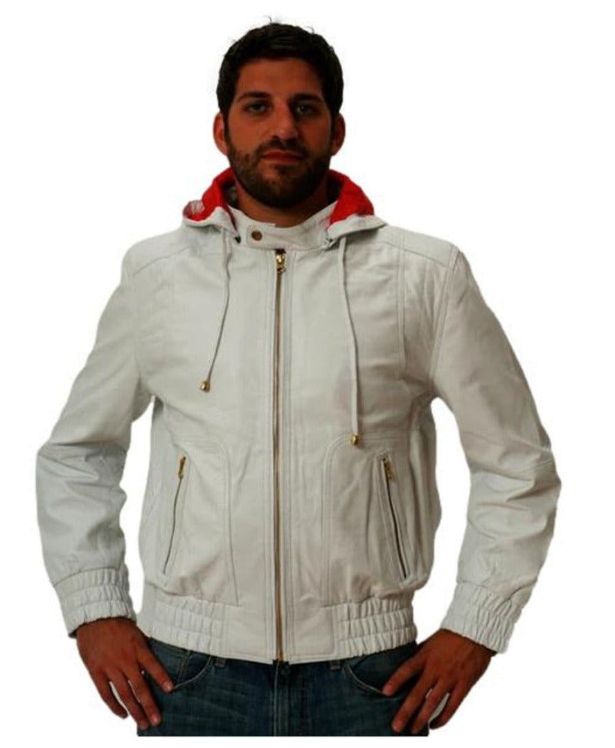 Versatile Elegance:  Discover our Mens White Leather Jacket with Hood- ChersDelights  Leather Apparel
