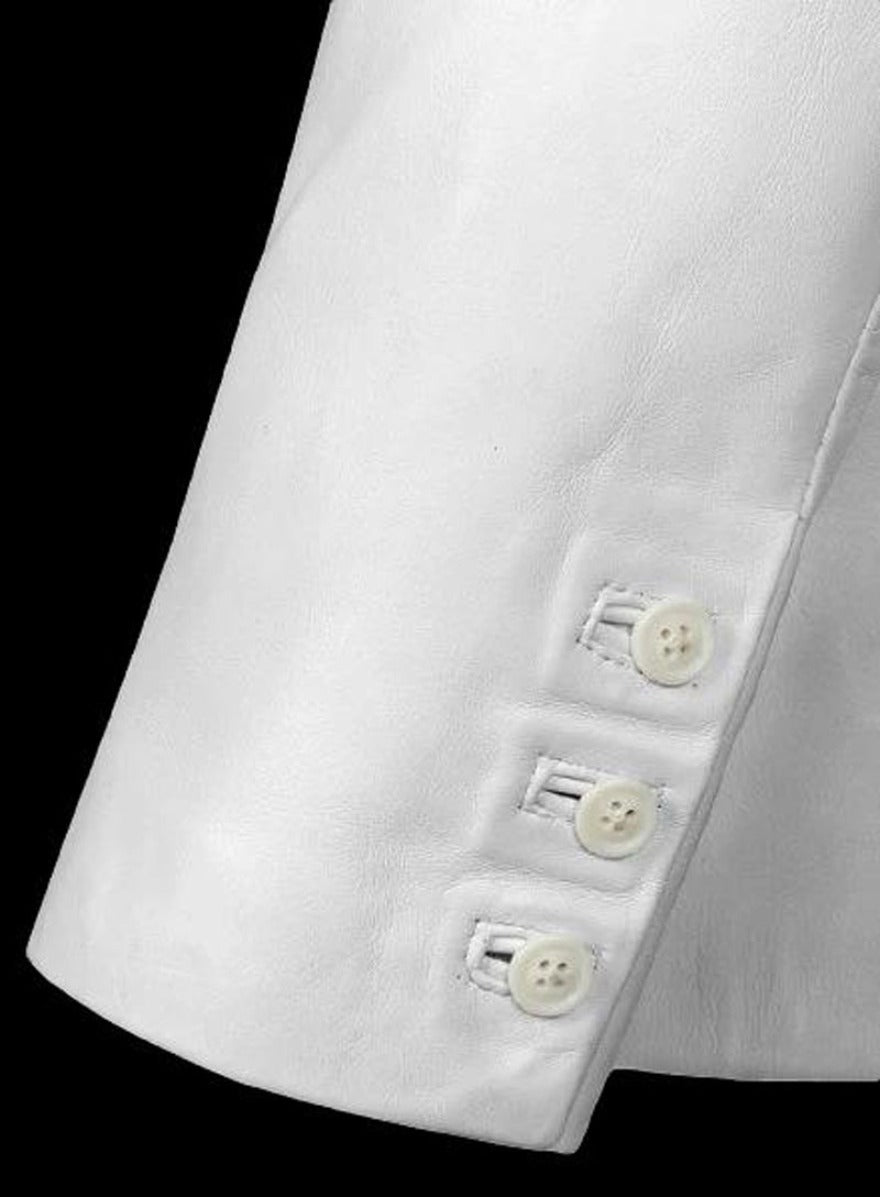 Close up on cuff buttons of our  Mens White Leather Blazer