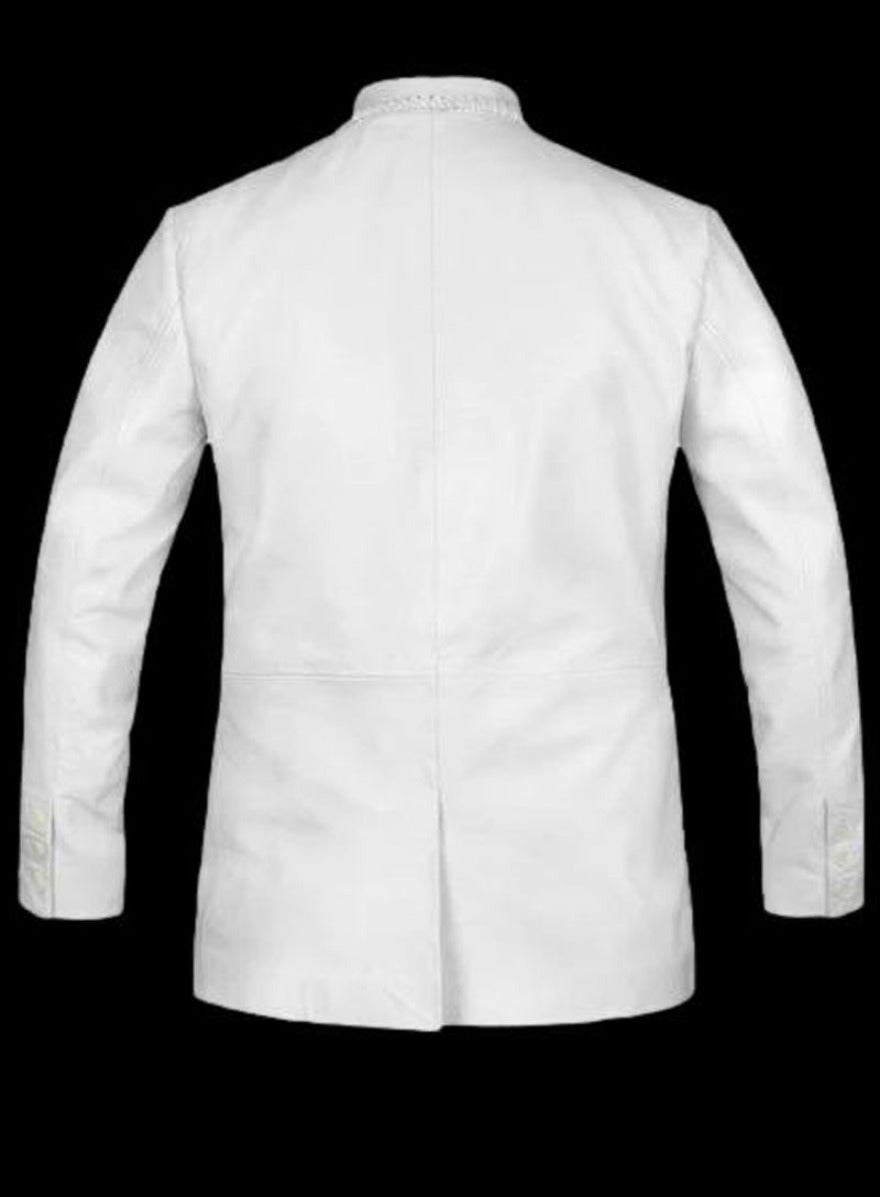 Picture of our Mens White Leather Blazer, back view.