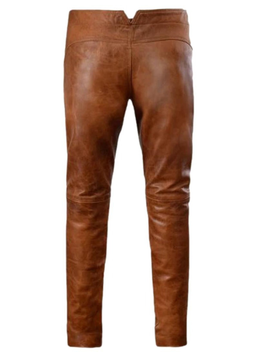 Picture of our dark brown leather pants, , back view.