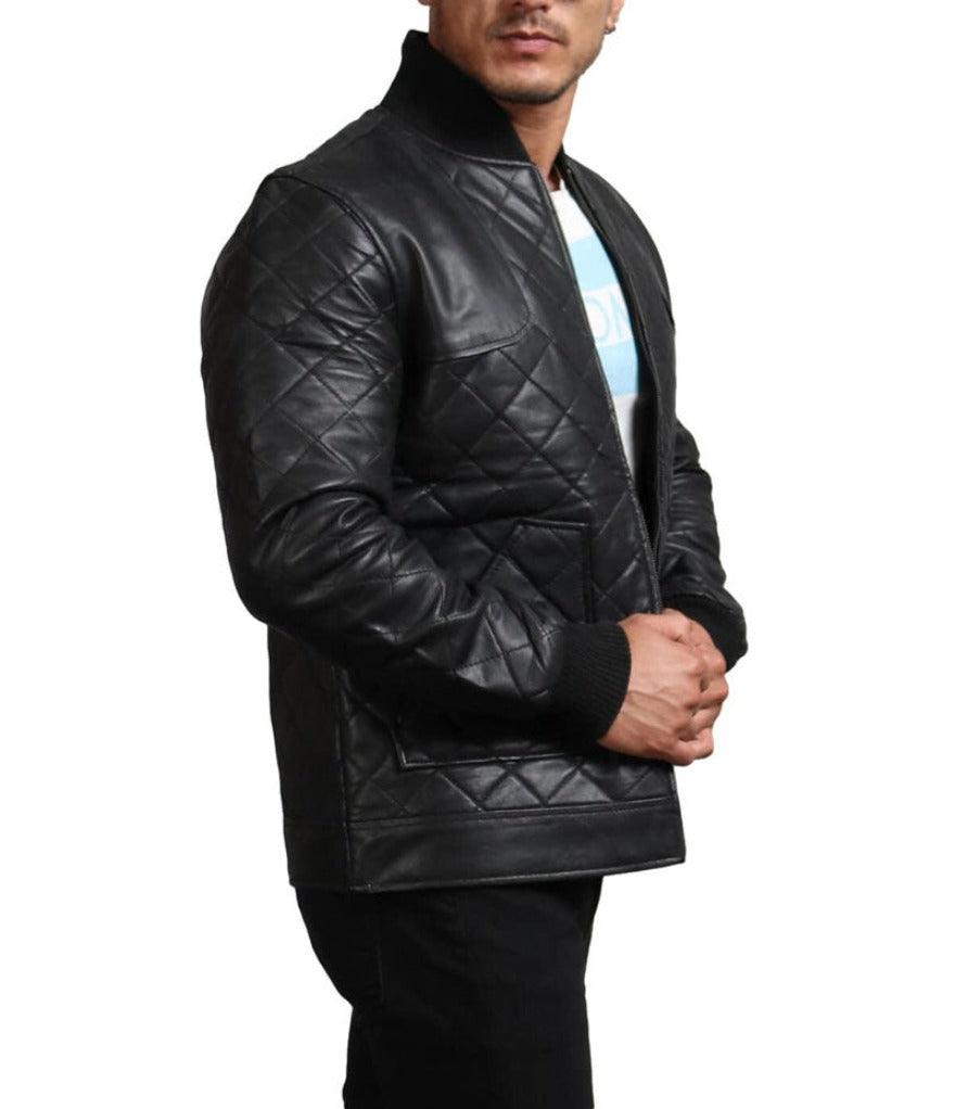 Mens Quilted Bomber Jacket Diamond Pattern- ChersDelights Leather