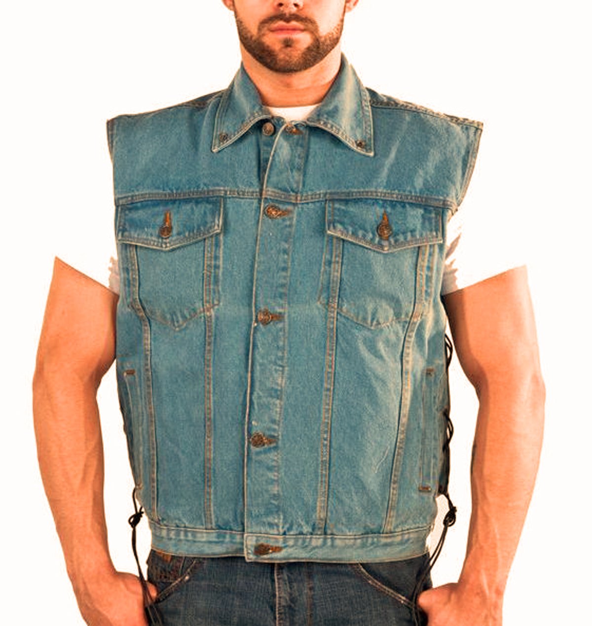 CD D C Mens Motorcycle Heavy Biker Vest 6 Pockets Blue Size