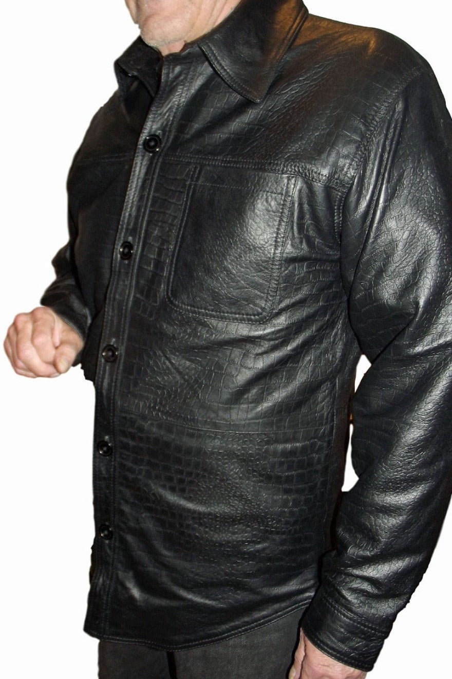 Womens Unisex Black Leather Baseball Jersey style Shirt Snakeskin Trim-  ChersDelights Leather Apparel