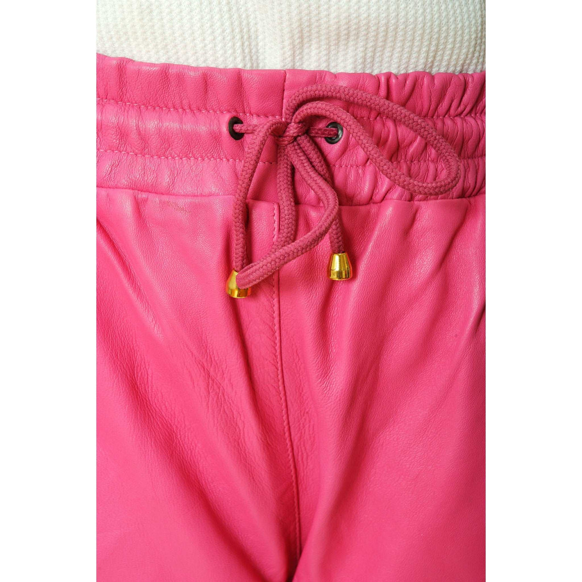 Womens Pink leather joggers waist