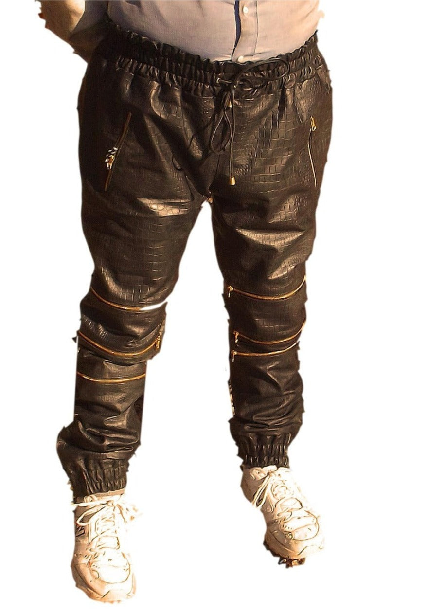 Men Fashion Zip Hip Hop Leather Long Jogger Pants Wholesale Manufacturer   Exporters Textile  Fashion Leather Clothing Goods with we have provide  customization Brand your own