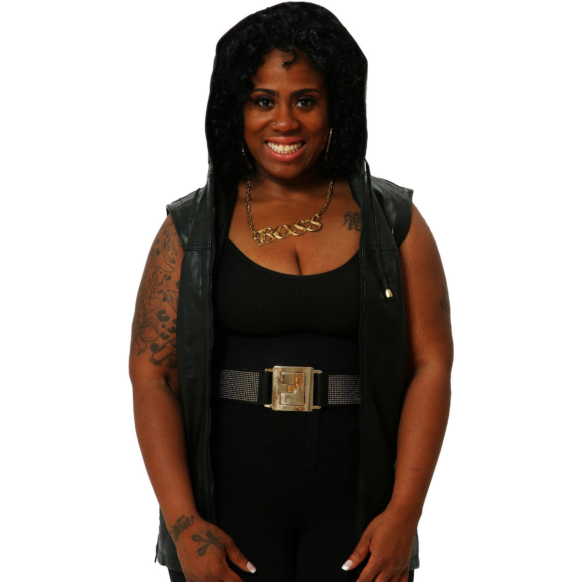 Womens Unisex Black Leather Hooded Hoodie Zip up Sleeveless Tee Shirt / Vest Nappa Sheepskin Size Small only