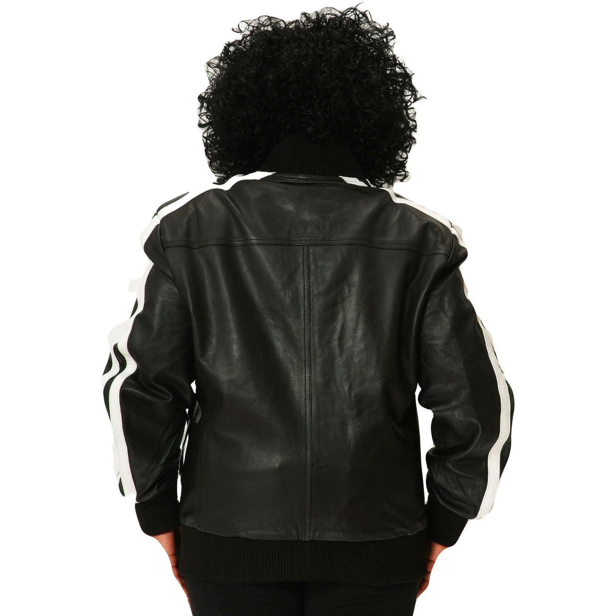 Womens black Leather track jacket back