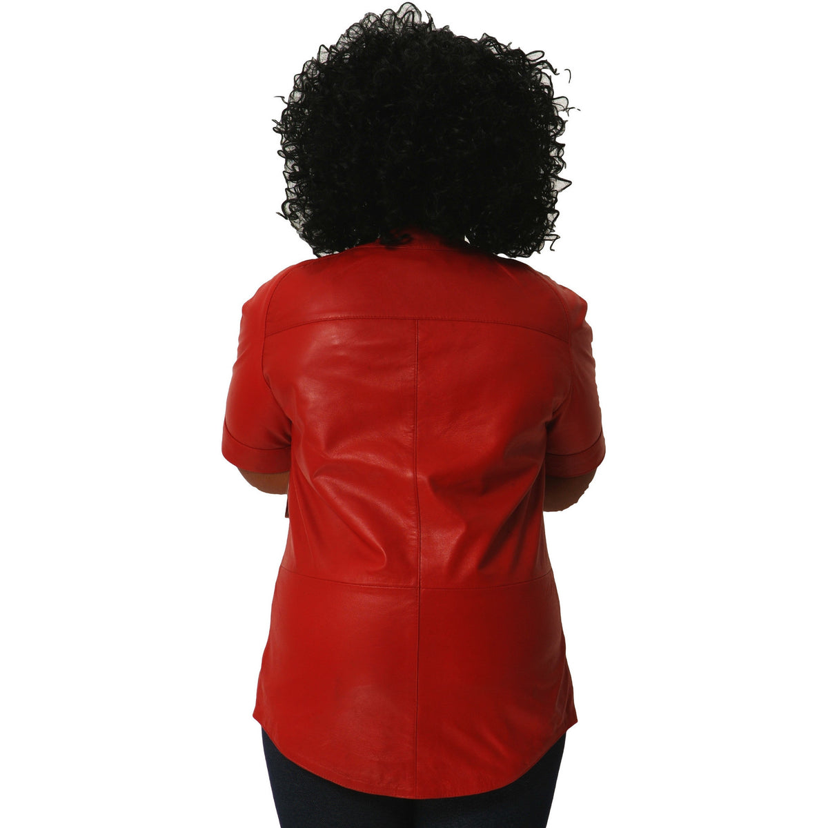 Womens red leather tee shirt back