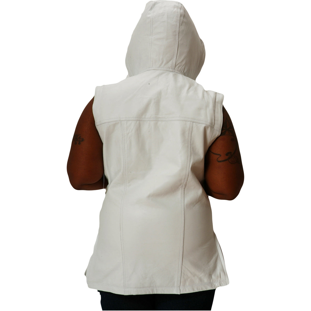 Womens white leather hooded tee back 1