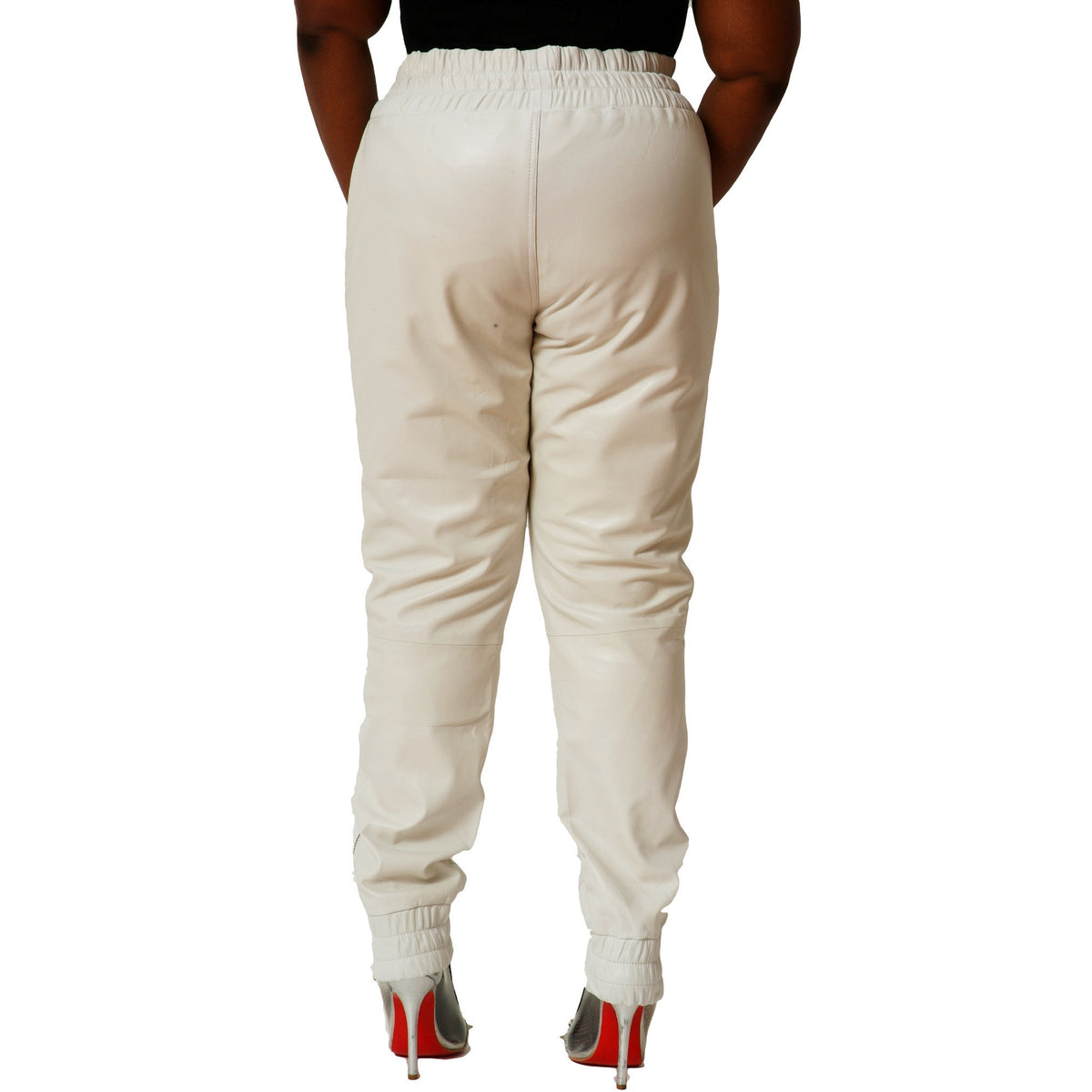 Womens White leather joggers back